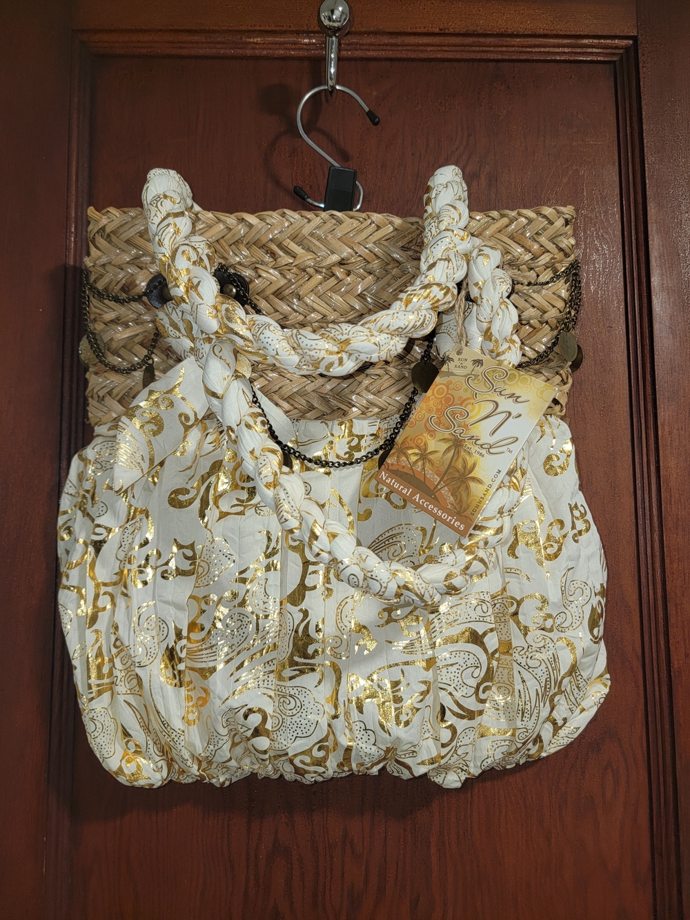 Women's White & Gold Patterned Tote Bag ~ New Tags Attached